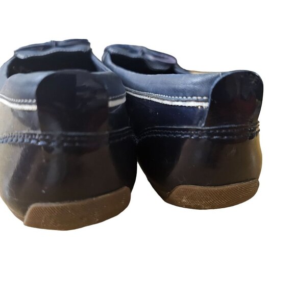 LL Bean Coastal Rain Low Duck Skimmers Womens Size 9M Navy Patent Blue, White Le - Picture 7 of 11